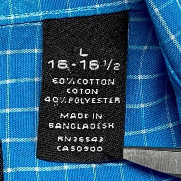 Van Heusen Shirt Men's Large Short Sleeve Classic Fit Button Down Blue Grid EUC - Picture 5 of 8